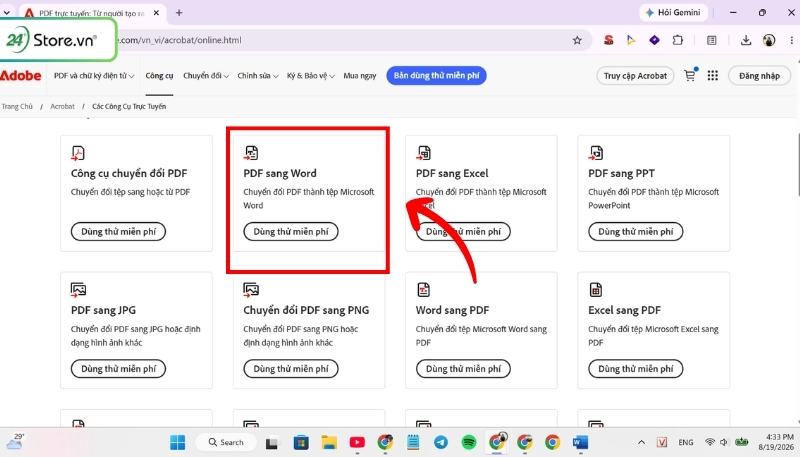 Dùng Adobe Acrobat Online chuyển PDF sang Word