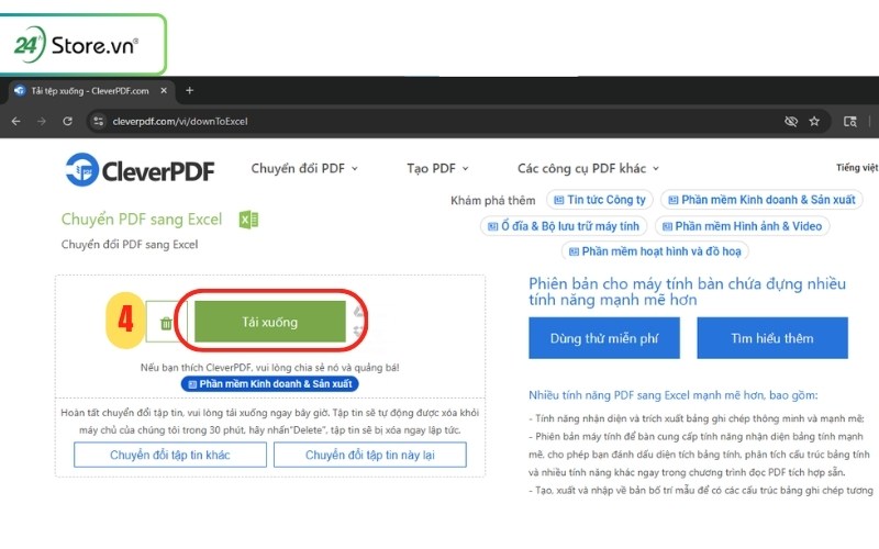 cách chuyển pdf sang excel miễn phí bằng clever pdf