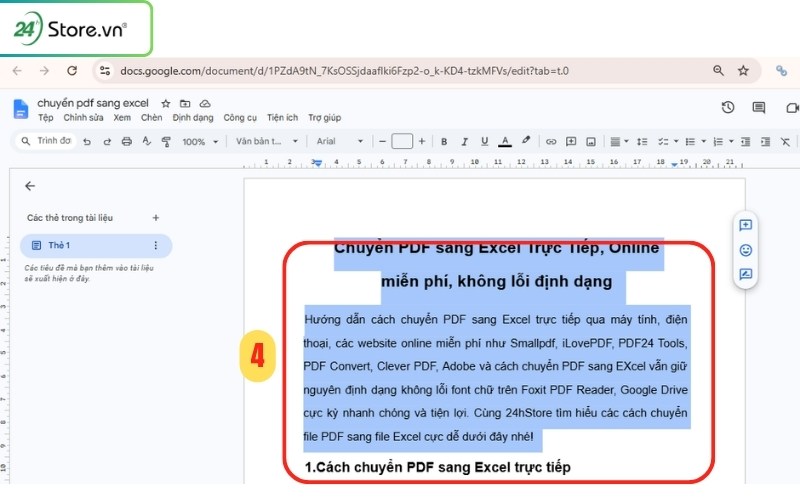 các bước chuyển pdf sang excel bằng google drive
