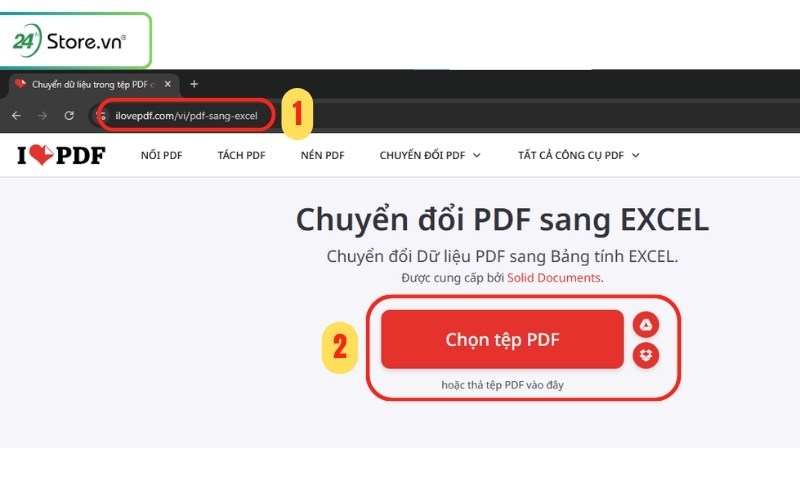 chuyển pdf sang excel bằng ilovepdf