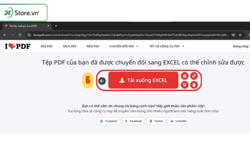 chuyển pdf sang excel online bằng ilovepdf