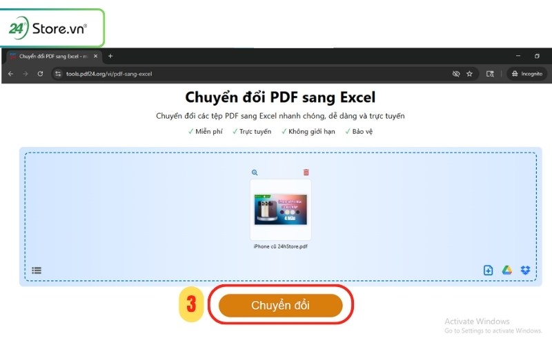 cách chuyển pdf sang excel online bằng pdf24 tools