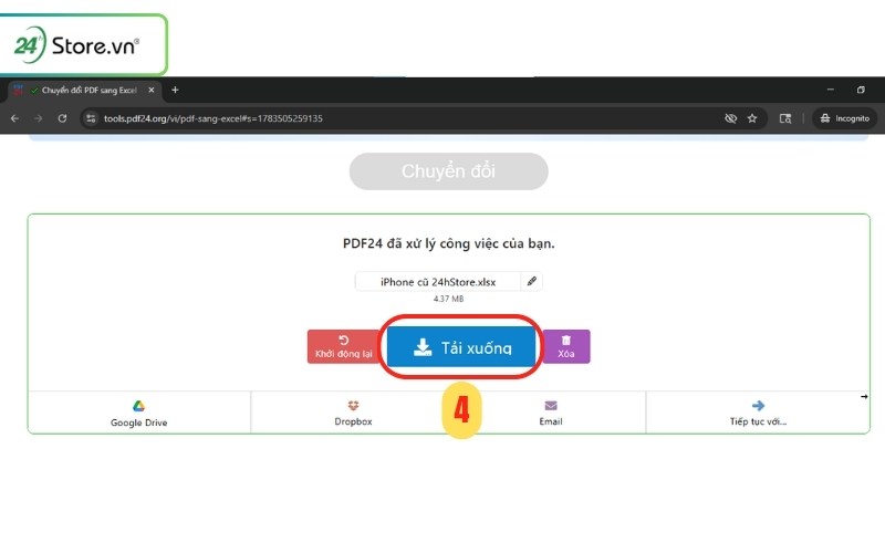 chuyển pdf sang excel miễn phí bằng pdf24 tools