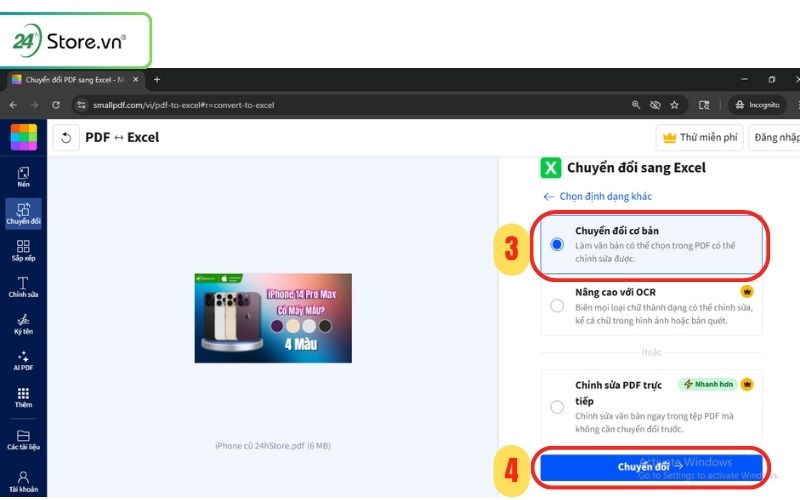 cách chuyển pdf sang excel online bằng smallpdf