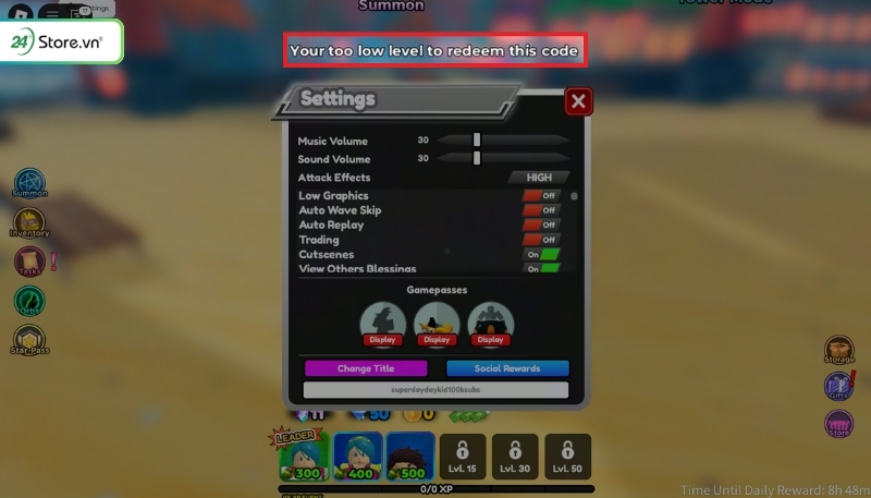 Lưu ý khi nhập code All Star Tower Defense