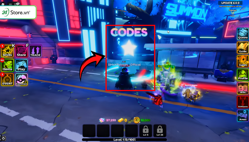 Cách nhập code Anime Crusaders bước 1