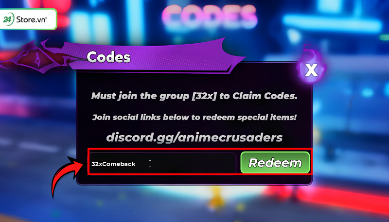Cách nhập code Anime Crusaders bước 2