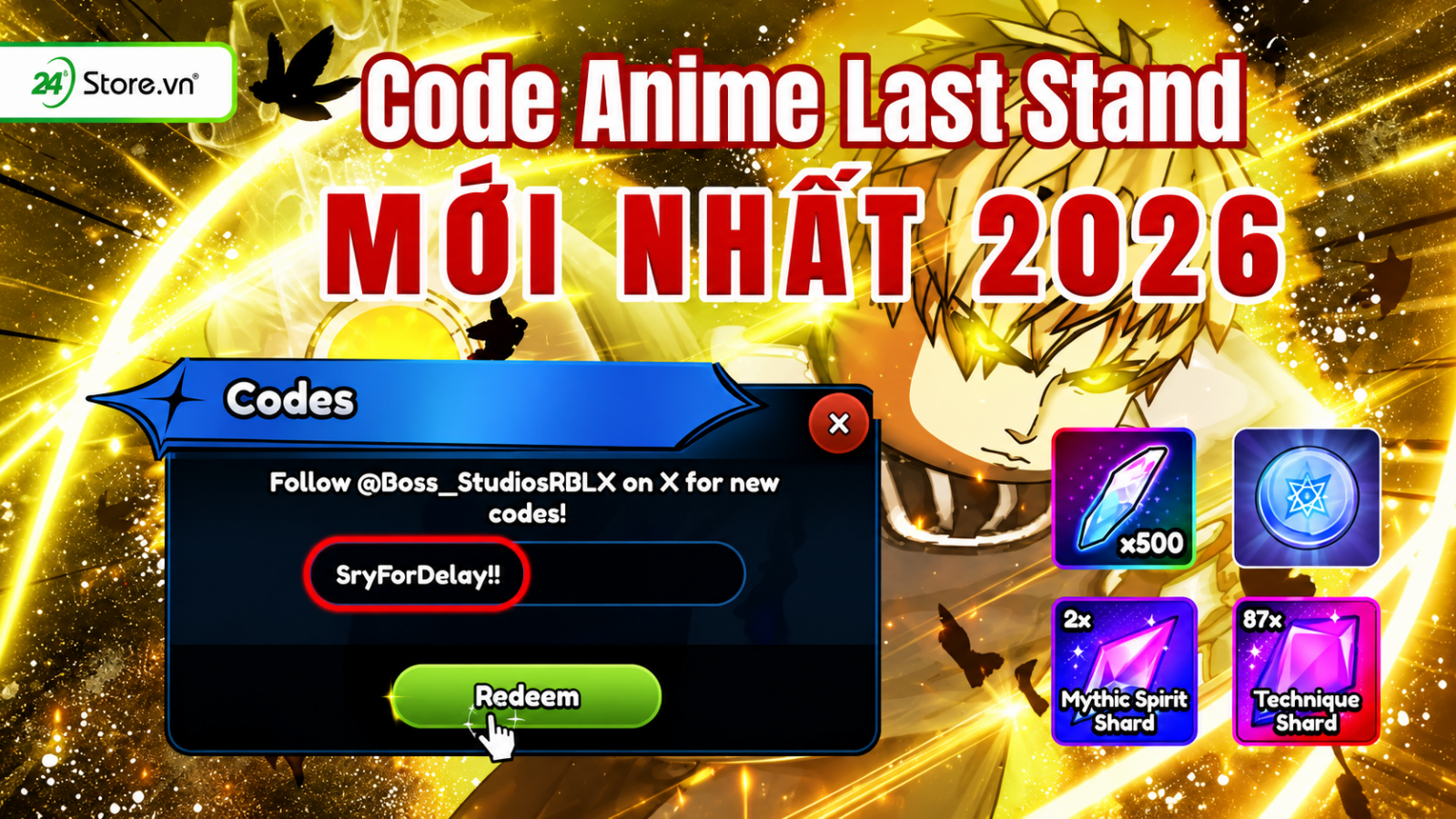 Code Anime Last Stand ALS mới nhất tháng 10/2026 trên Roblox