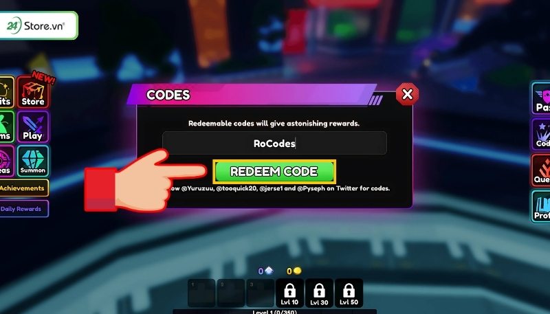 Hướng dẫn nhập code Anime Vanguards
