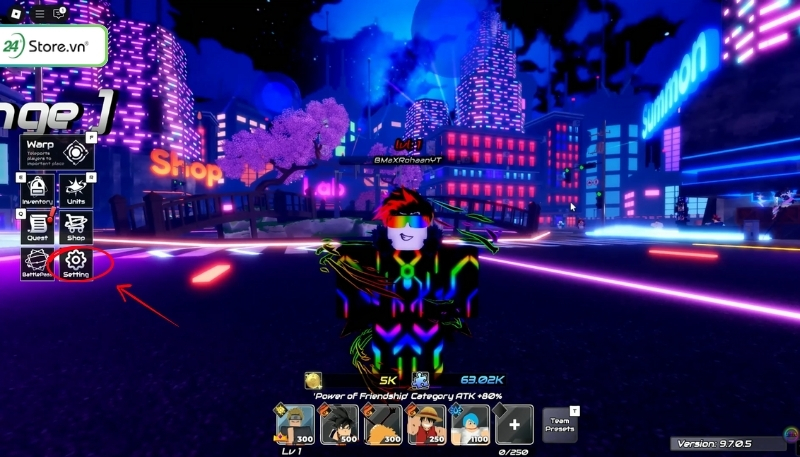 bước 2 ấn vào nút setting