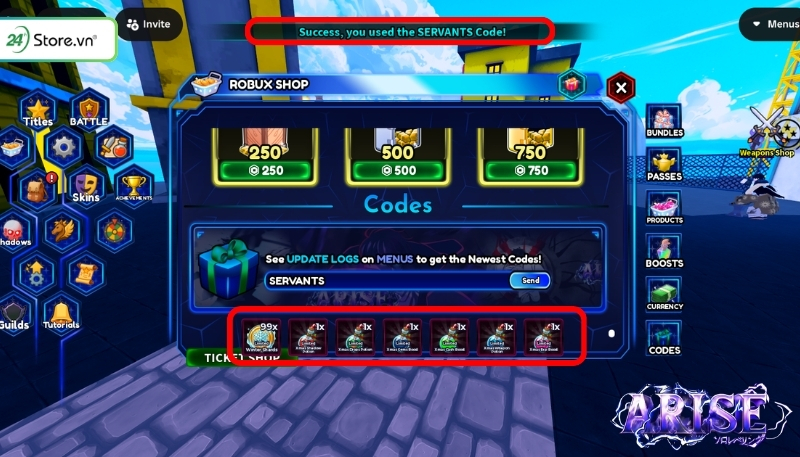Nhập code Arise Crossover mới nhất thành công