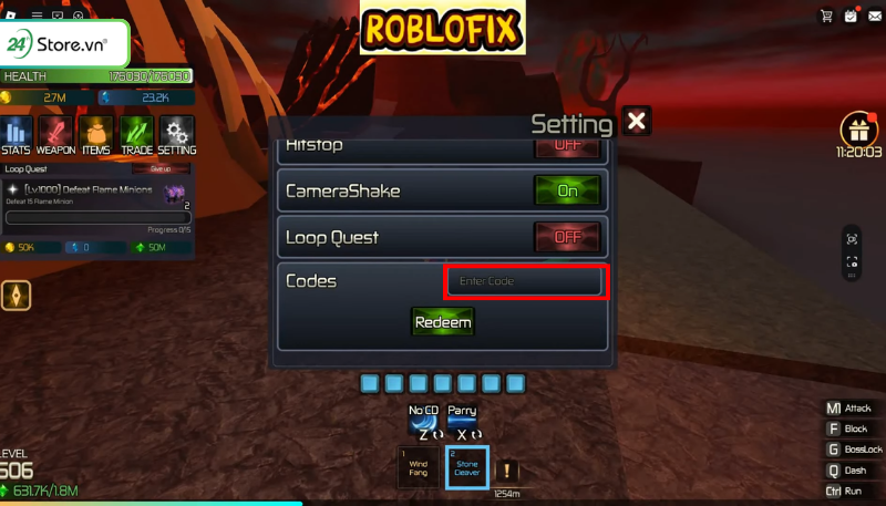 Cách nhập Code Broken Blade bước 1