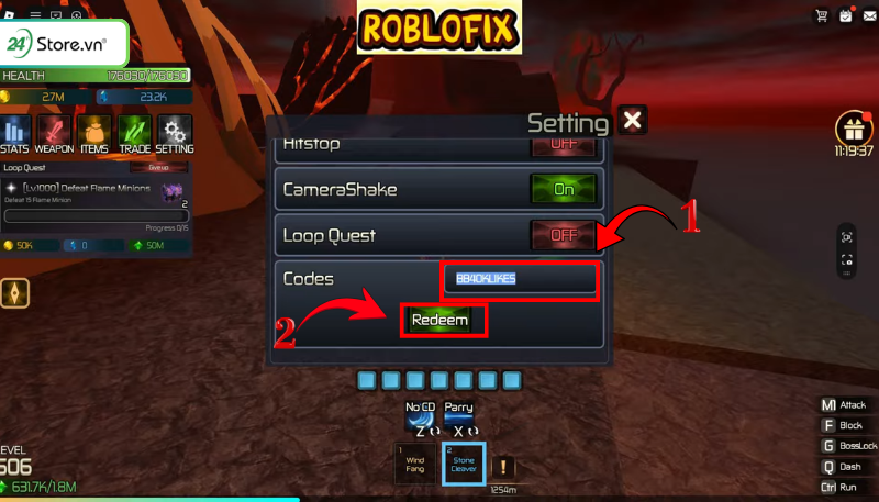 Cách nhập Code Broken Blade bước 2