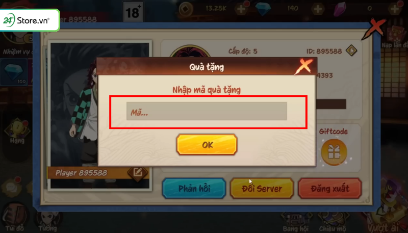 Cách nhập Code Đại Trụ Diệt Quỷ bước 2
