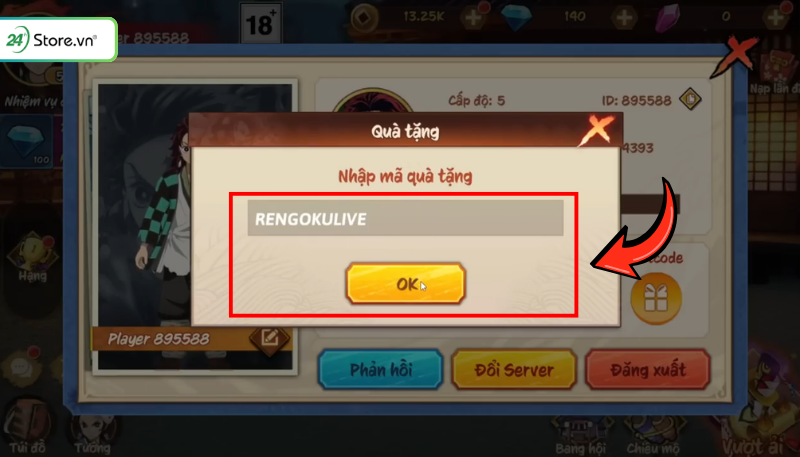 Cách nhập Code Đại Trụ Diệt Quỷ bước 3