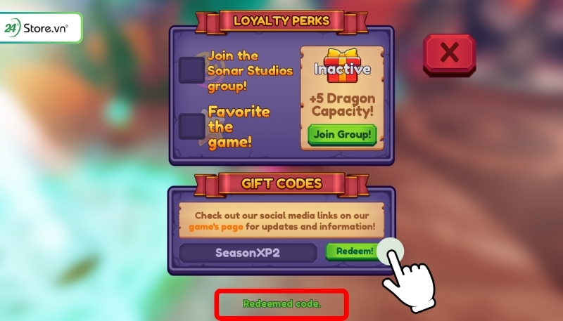 Nhập code Dragon Adventures thành công