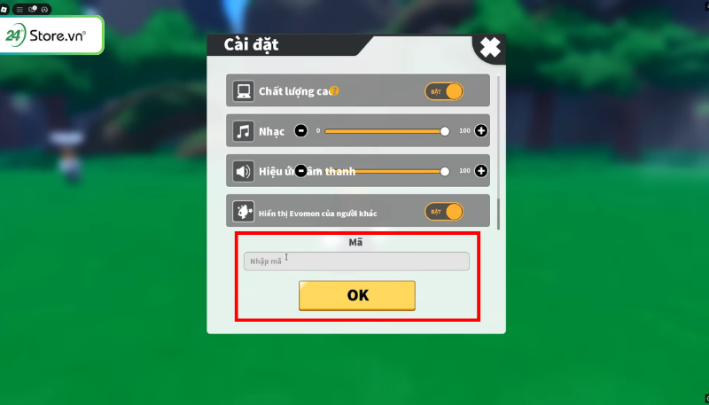 Cách nhập code Evomon bước 2