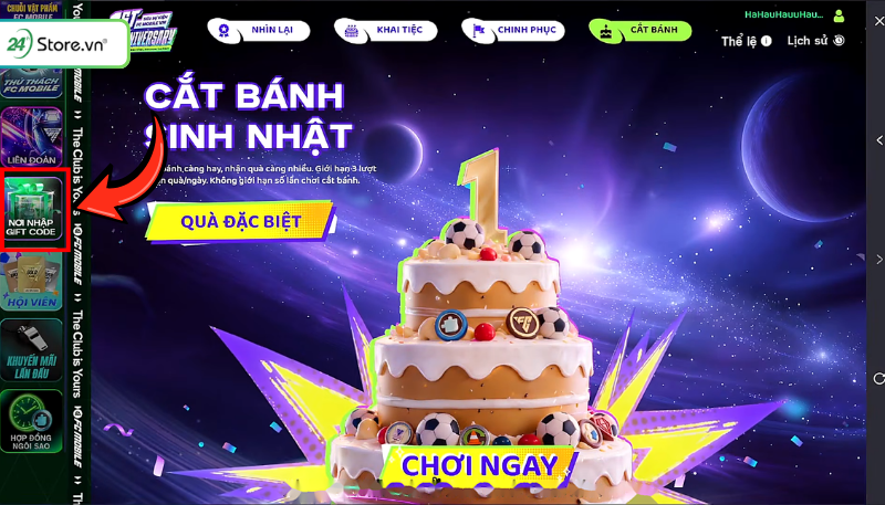 Cách nhập Code FC Mobile VN bước 2