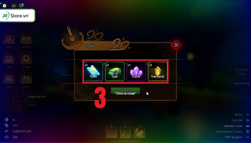 Hướng dẫn nhập code Câu Cá Hạng Nặng Roblox B3