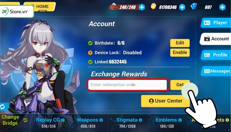 Nhập code Honkai Impact 3 mới nhất 2026