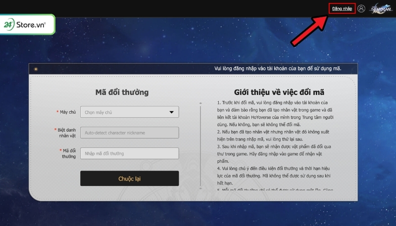 Cách nhập Giftcode Honkai: Star Rail trên web B1