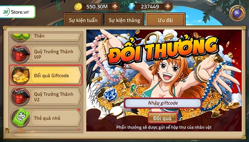 Cách nhập code trong game Huyền Thoại Hải Tặc