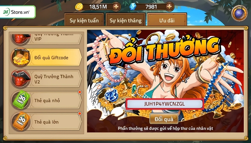 Cách nhập mã quà Huyền Thoại Hải Tặc