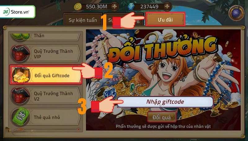 Hướng dẫn nhập code Huyền Thoại Hải Tặc