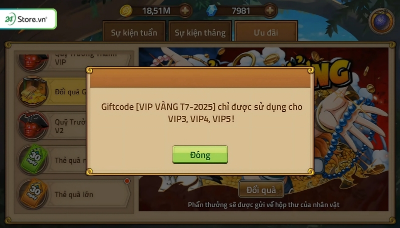 Lưu ý khi nhập code Huyền Thoại Hải Tặc