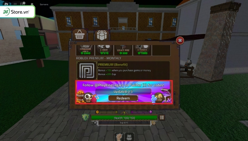 Cách nhập mã quà King Legacy