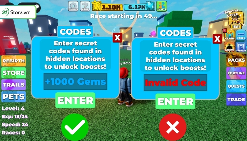 Lưu ý khi nhập code Legends Of Speed