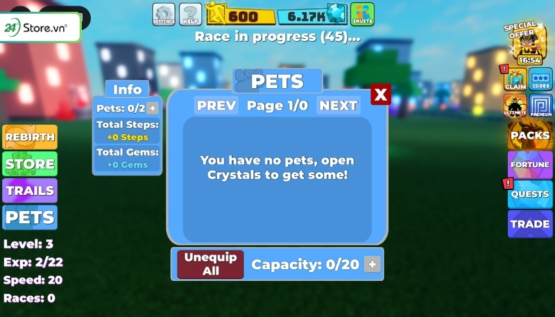 Mua và nâng cấp Pets trong game Legends Of Speed
