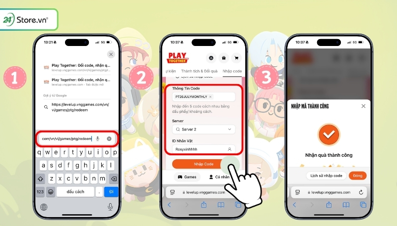 Nhạp code Play Together trên điện thoại