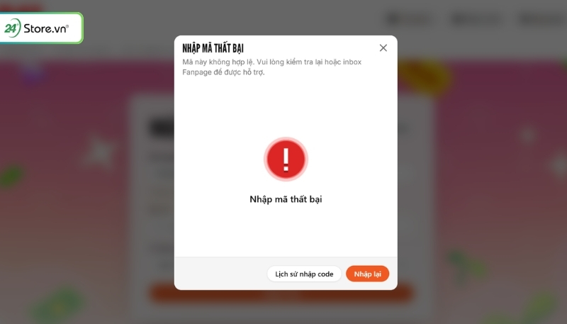 Nhập code Play Together không thành công