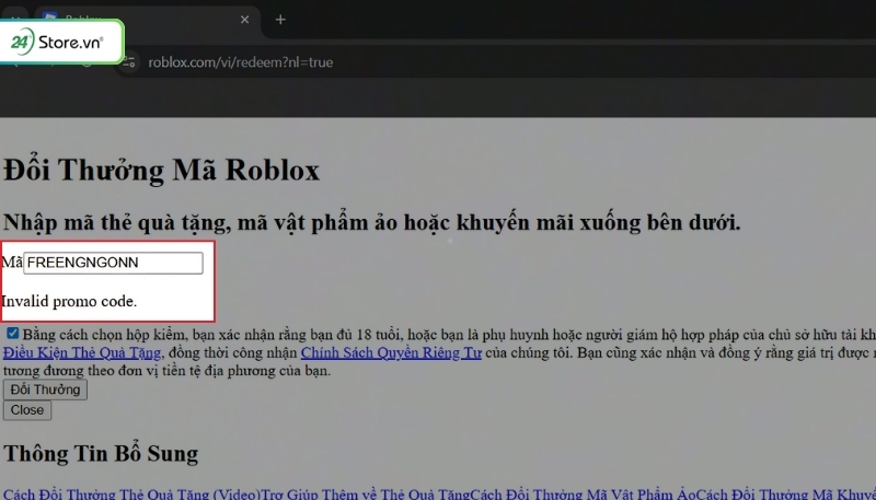 Lưu ý nhập code Roblox