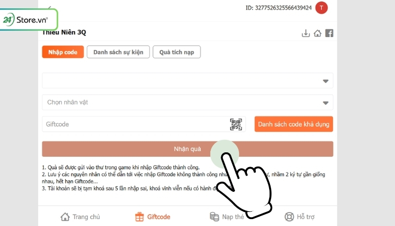 Cách nhập code Thiếu Niên 3Q mới nhất 2026