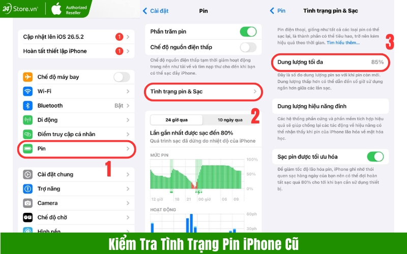 kiểm tra pin iphone cũ bình dương
