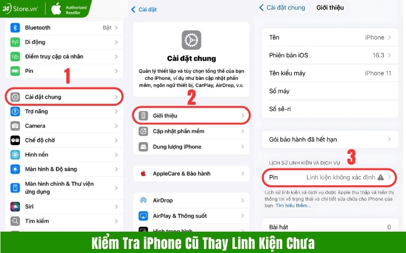 kiểm tra iphone cũ có thay linh kiện chưa