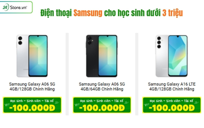 điện thoại samsung cho học sinh dưới 3 triệu