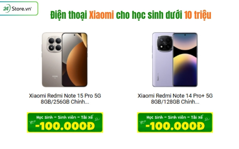 điện thoại xiaomi cho học sinh dưới 10 triệu