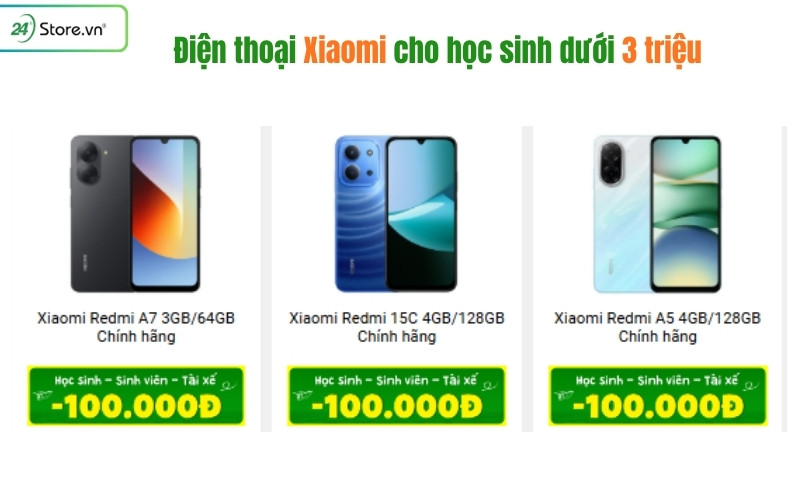 điện thoại xiaomi cho học sinh dưới 3 triệu