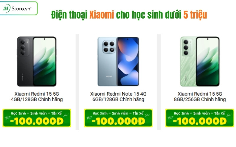điện thoại xiaomi cho học sinh dưới 5 triệu
