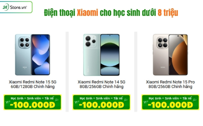 điện thoại xiaomi cho học sinh dưới 8 triệu