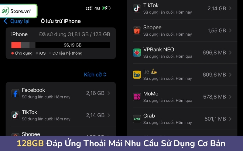 128gb đáp ứng thoải mái nhu cầu sử dụng cơ bản