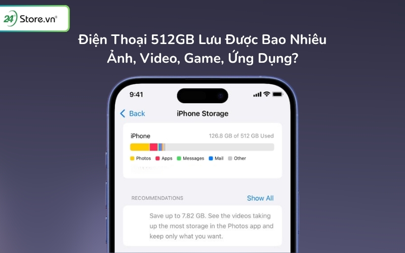 điện thoại dung lượng 512gb lưu được bao nhiêu