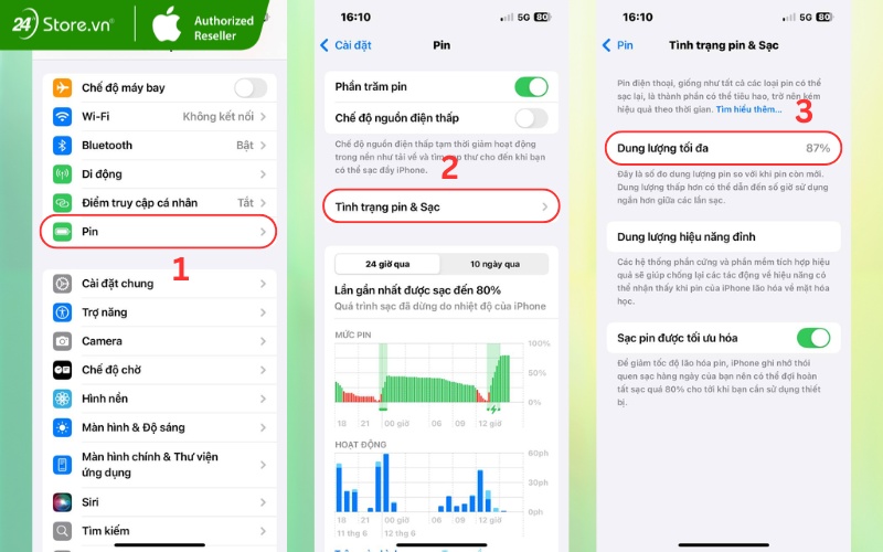 cách kiểm tra dung lượng pin iphone 13 pro max