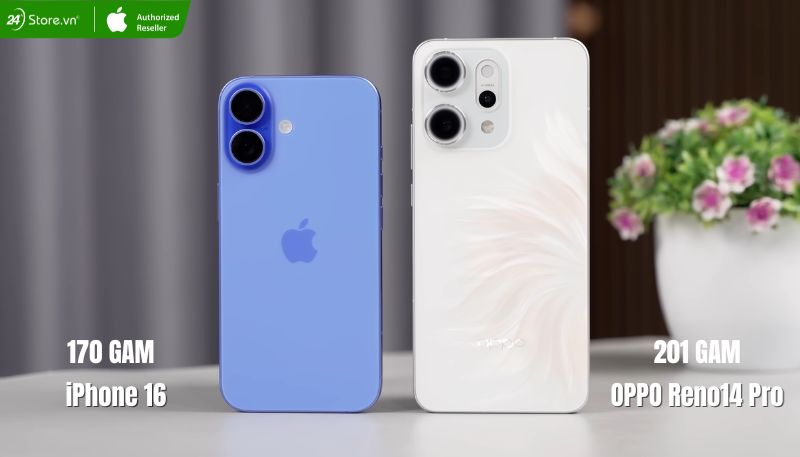 so sánh Renro14 Pro và iPhone 16 về thiết kế