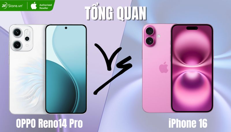 tổng quan so sánh Renro14 Pro và iPhone 16