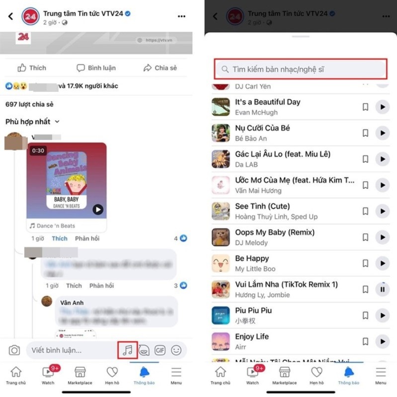 tính năng bình luận bằng bài hát trên Facebook