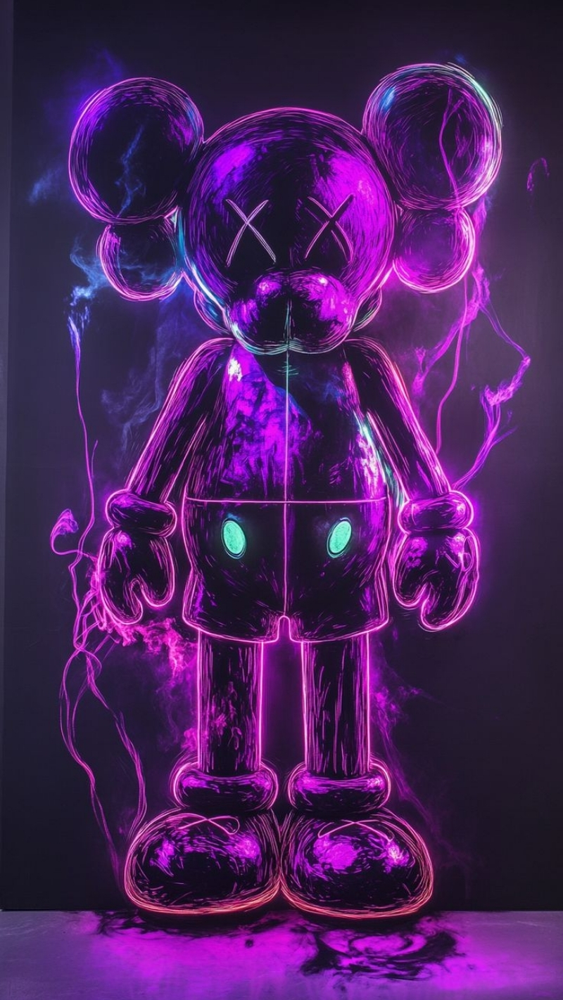 hình nền bearbrick hoa nghệ phối sắc
